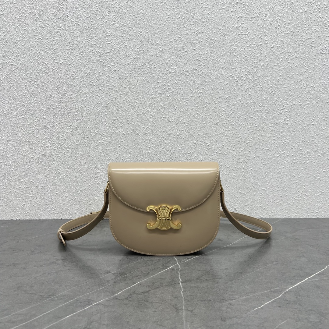 Celine Besace Clea Shoulder Bag In Shiny Calfskin Dark Cream 110413